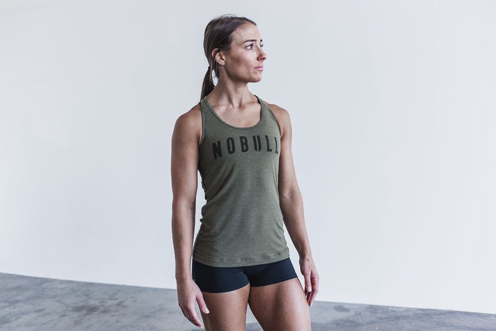 NOBULL Women's Racerback Tank Tops - Army Green - Ireland (1059OIWNZ)